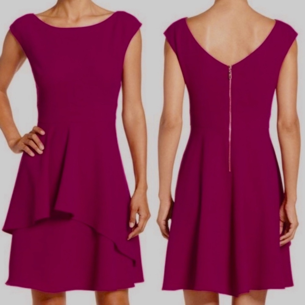 Eliza J Fit & Flare Ruffle Flounce Dress in Magenta